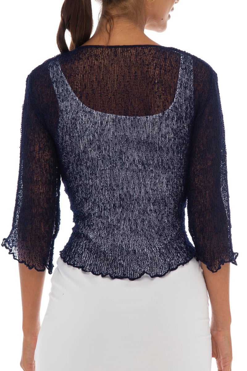 Back From Bali Womens Lightweight Knit Cardigan Shrug Lite Sheer Dark Navy - Image 2